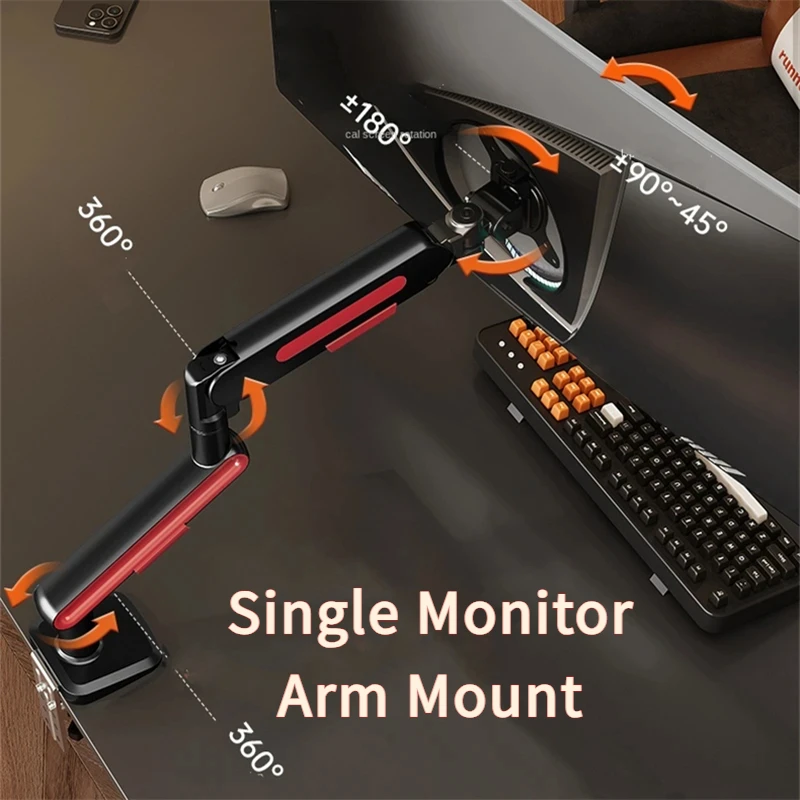 Soporte de brazo de monitor individual para pantallas de 13-32 pulgadas Soporte de escritorio ajustable con abrazadera/montaje de casillero, inclinación VESA y RGB y soportes giratorios de 9 kg - imagen 2