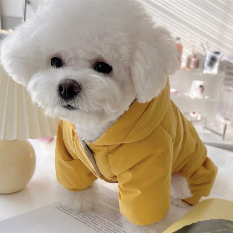 Abrigo cálido de algodón de cuatro patas para mascotas, ropa cálida de invierno para perros, chaqueta de peluche de Color puro, abrigo de peluche grueso XS-XL - imagen 3
