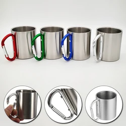 Taza de acero inoxidable de 180ml para acampar, viaje al aire libre, con asa, mosquetón, escalada, mochilero, senderismo, tazas portátiles