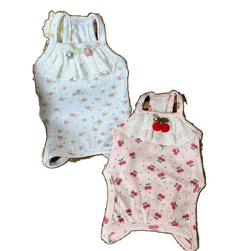 Camisola Floral para mascotas, abrigo Base, mono con banda para el vientre para primavera/verano, perro, gato, pequeño oso de peluche, pijamas para el hogar, ropa para cachorros - imagen 5