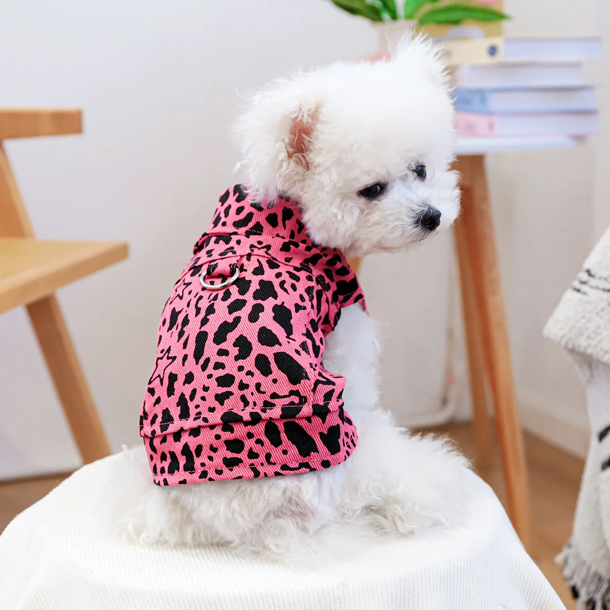 Chaleco vaquero de primavera para mascotas, ropa para gatos, ropa vaquera con estampado de leopardo rosa, ropa para perros pequeños, ropa para cachorros