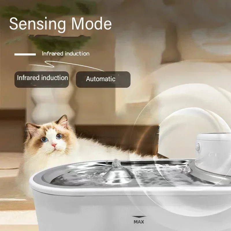 Fuente de agua inalámbrica para gatos de 3L, bebedero con Sensor automático, bandeja de agua de acero inoxidable, dispensador de agua eléctrico silencioso para perros y mascotas - imagen 4