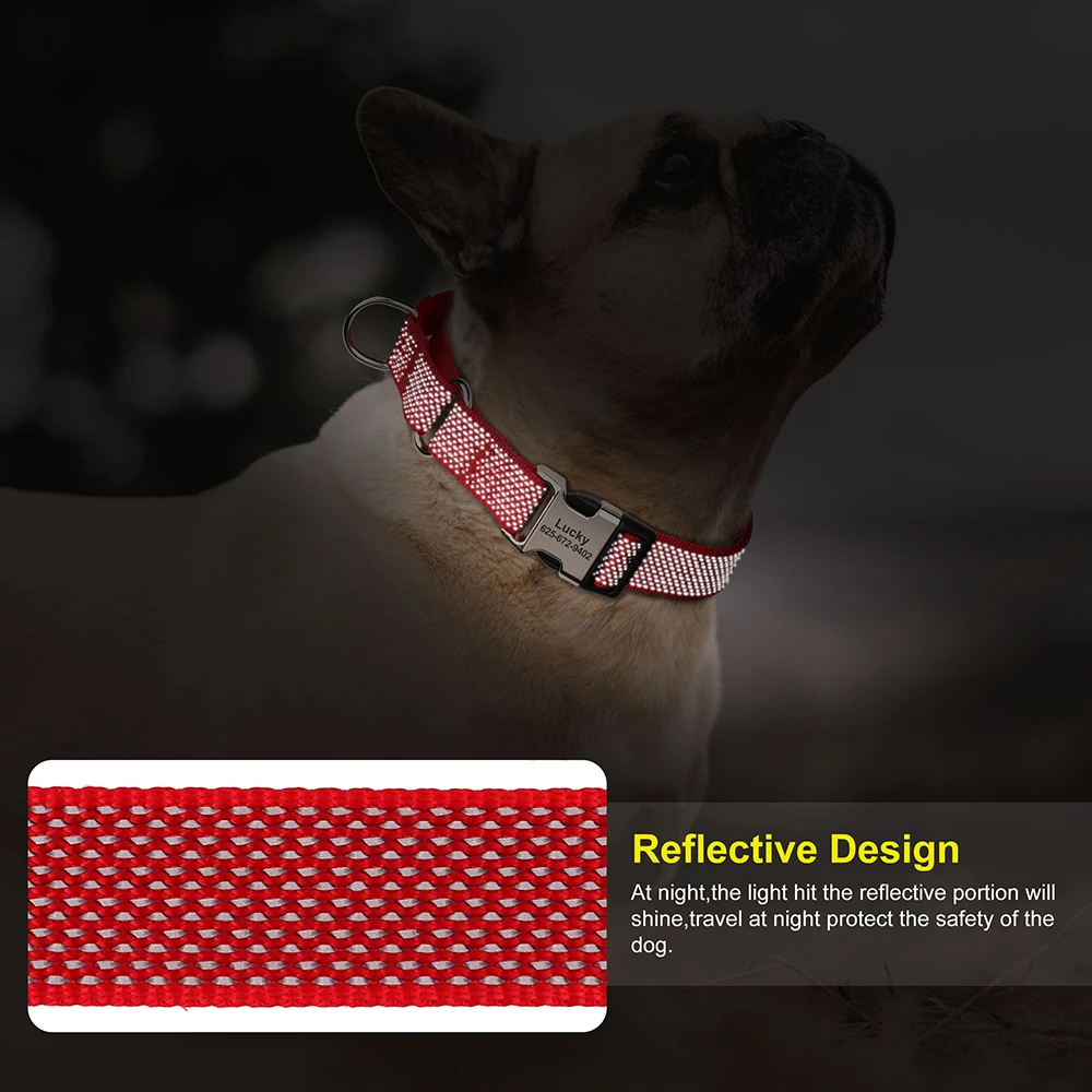 Collar reflectante personalizado para perros pequeños, medianos y grandes, collares antigolpes de nailon para entrenamiento, grabado gratis - imagen 4