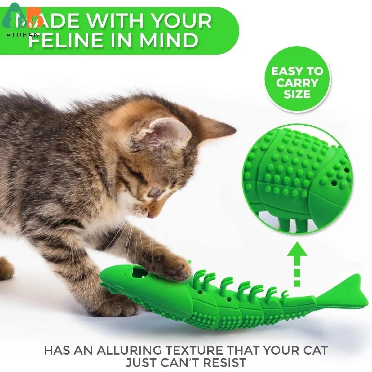 ATUBAN-juguete de cepillo de dientes para gatos, goma dura duradera, cuidado Dental para gatos, cepillo de dientes interactivo para gatos, juguete para masticar, juguete para tratar gatos - imagen 2