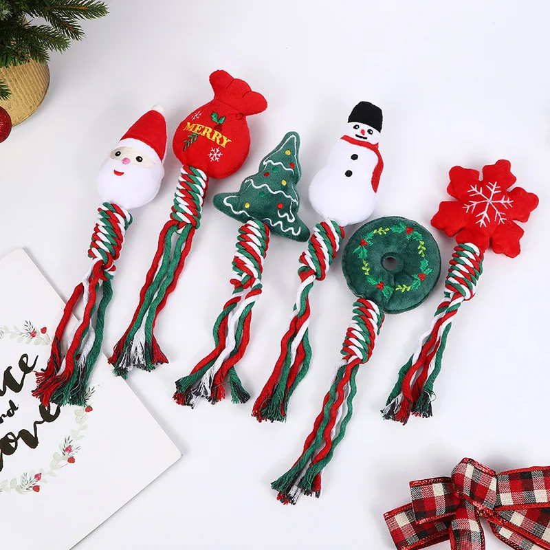 Suministros navideños para mascotas, juguete para perros, cuerda para Limpieza de dientes, nudo, cuerda de algodón, juguete para masticar de dibujos animados bonitos - imagen 2