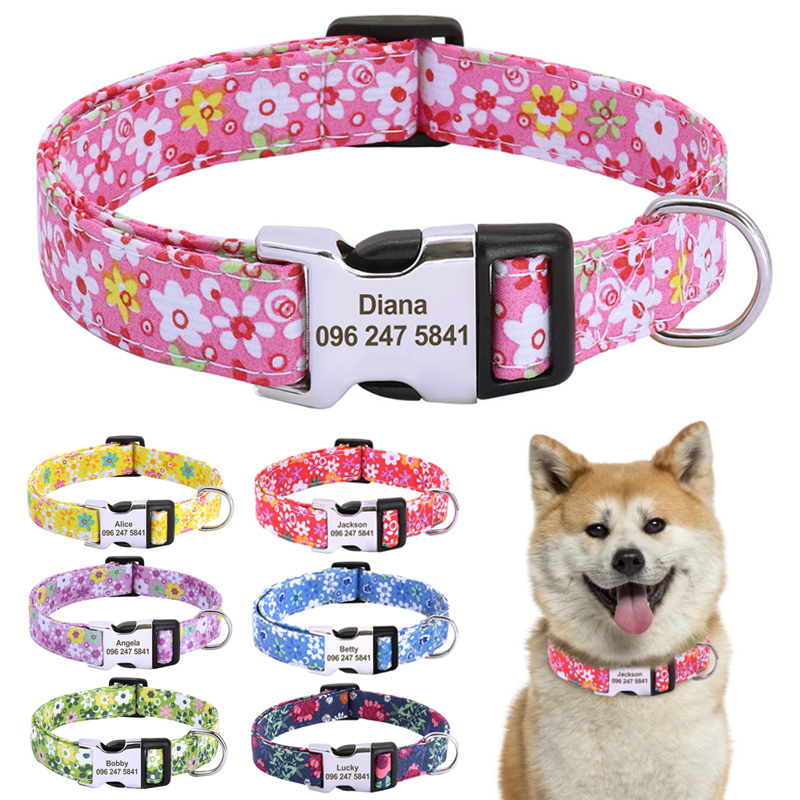 Collar nailon flores perros collares personalizados estampado floral cachorros identificación mascotas perros pequeños medianos grandes pitbull - Vista principal del collar