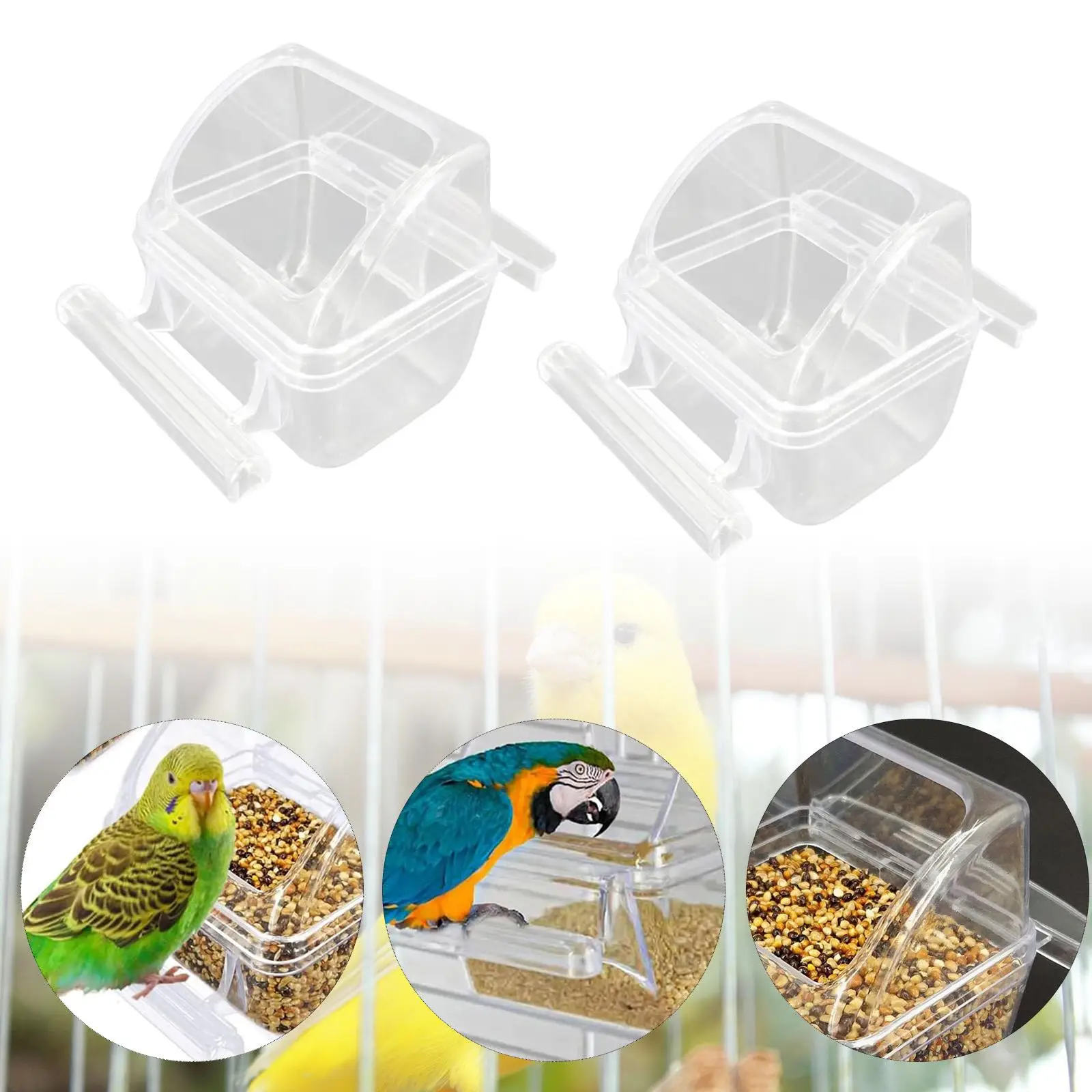 Cuenco colgante para alimentación de pájaros, dispensador de jaula para pájaros con soporte antideslizante para periquitos, loros, cacatúas pequeñas, suministros de alimentación, 2 uds. - imagen 2