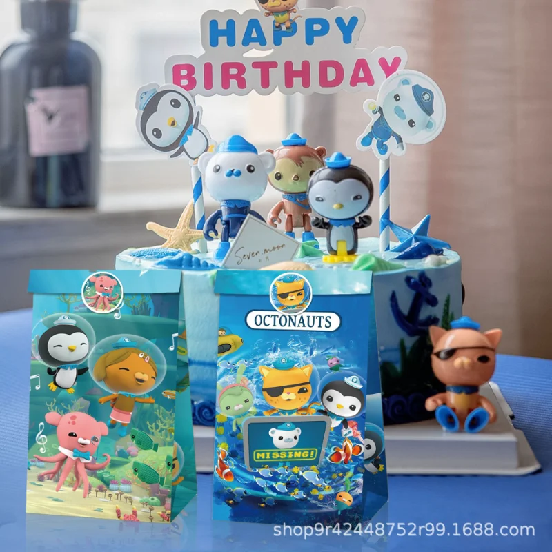 12 Uds. Bolsas de regalo de octonautas, dibujos animados de Anime, bolsa de dulces para fiesta de cumpleaños para niños, cajas de embalaje de papel Kraft, bolsa de regalo, suministros