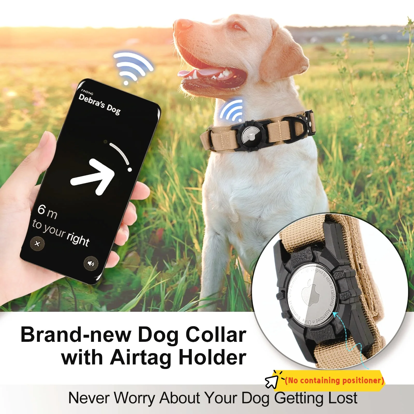 Ajustable con soporte AirTag Collar táctico para perros, cómodo acolchado y mango con hebilla de metal Collar GPS para perros medianos y grandes - imagen 5