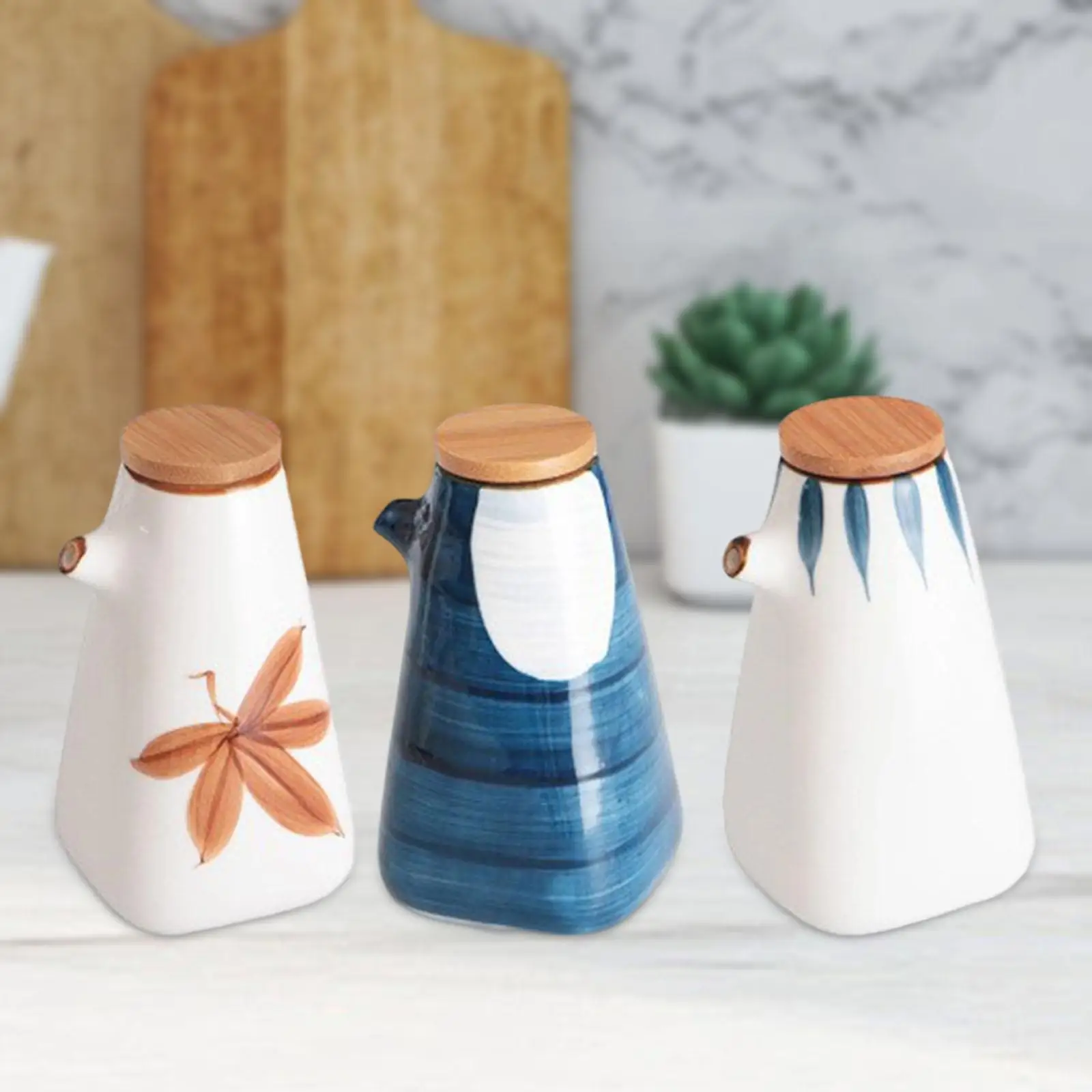 Ceramic Oil Dispenser Bottle 220ml with Lid for Soy Sauce Olive Oil Vinegar