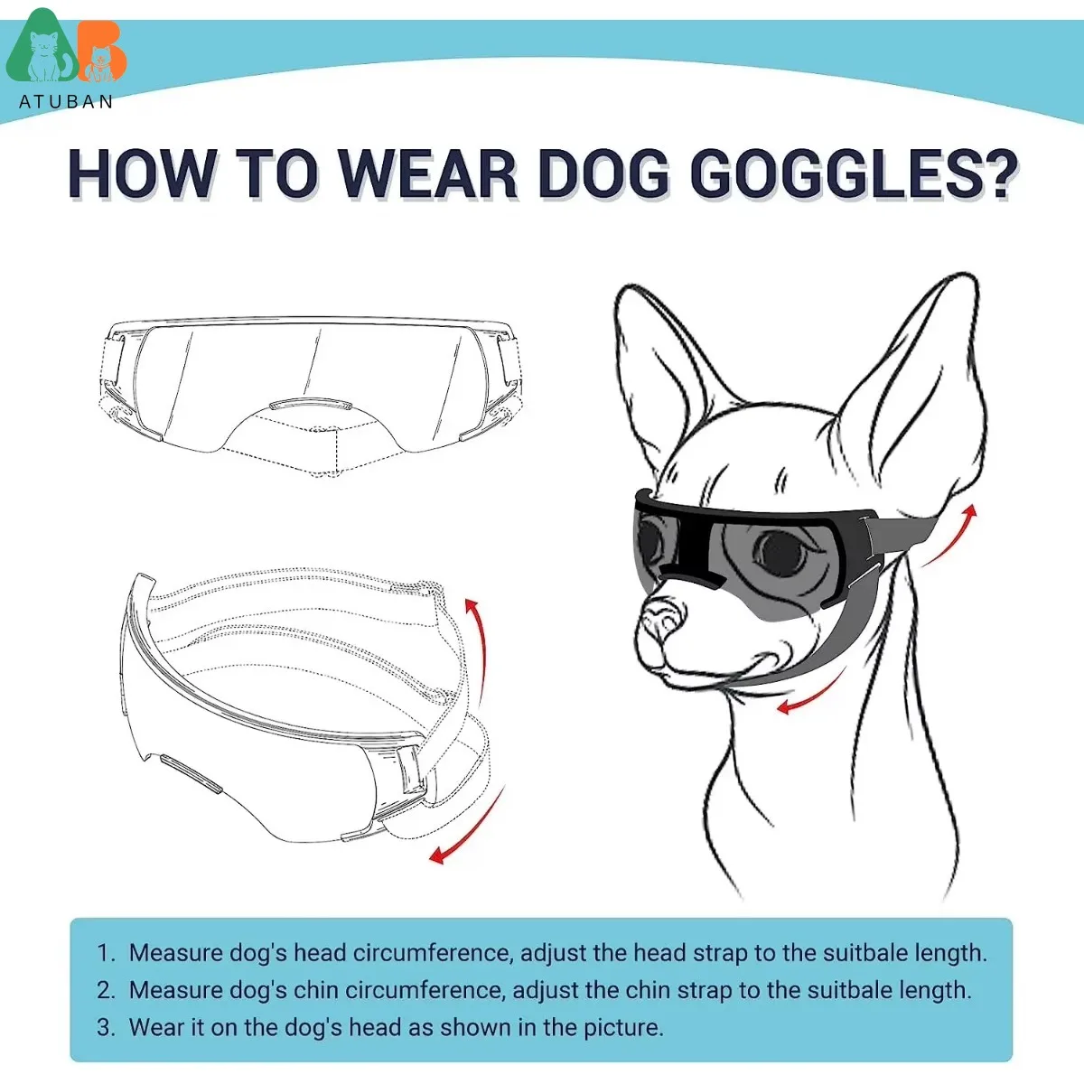 ATUBAN Gafas de sol para perros de raza pequeña, gafas para perros pequeños, gafas anti-UV a prueba de viento para perros, protección ocular al aire libre, azul - imagen 3