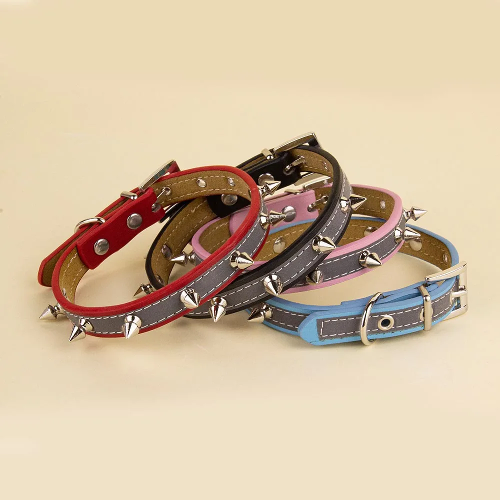 Collar de cuero punk para perros y gatos – Ajustable con remaches - imagen 2