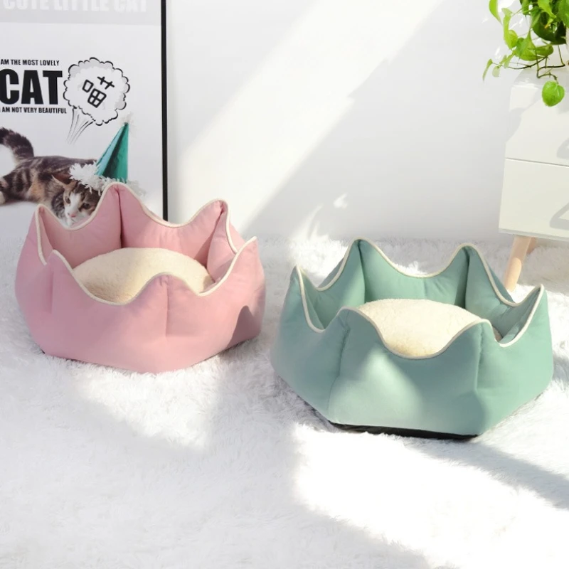 Cama para gatos lavable con forro de lana de cordero, cálida y suave - imagen 4