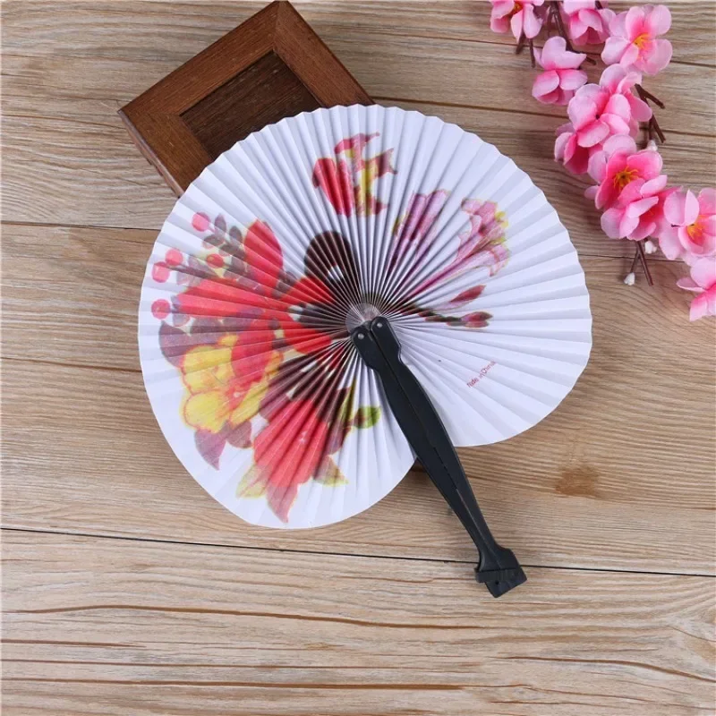 Molino de viento Retro, pequeño ventilador de papel redondo, abanico de mano chino, abanicos de papel plegables para boda, abanicos plegables de mano, 1 unidad, estampado aleatorio - imagen 2