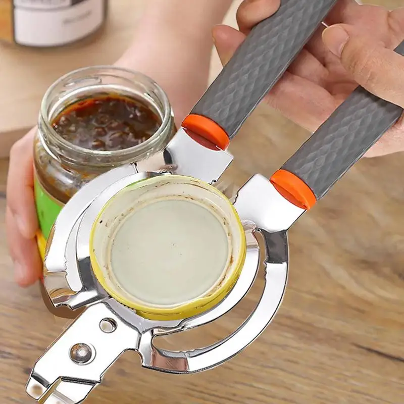Abridor de latas de acero inoxidable, herramienta de cocina múltiple para tarros de gelatina, vino, cerveza y otros, Abrebotellas para proteger las uñas - imagen 3