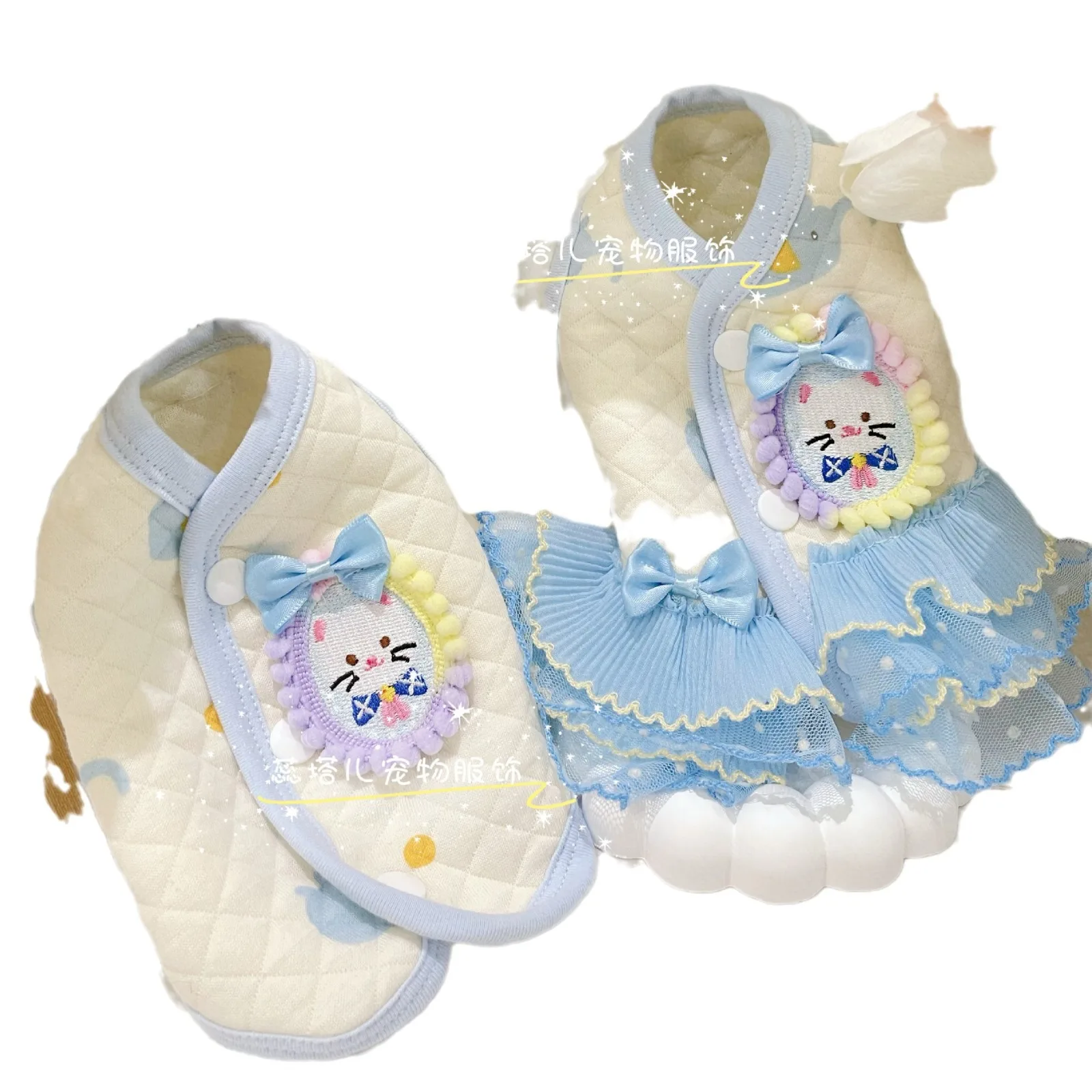 Vestido de lentejuelas de otoño/invierno, bonito vestido de malla con lazo, ropa para perros, Marzis York, hebilla de verano, vestido cálido para casa, ropa de diseñador para perros - imagen 5