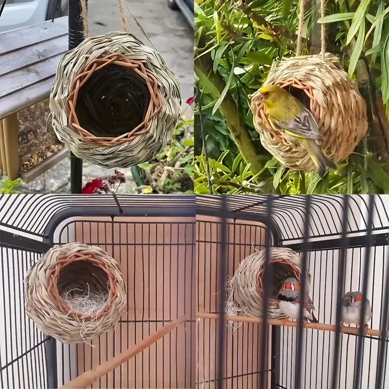 Casas de colibrí tejidas a mano, nido de pájaro con forma de bola, hierba tejida, casa de nido de colibrí para decoraciones de jardín al aire libre - imagen 4