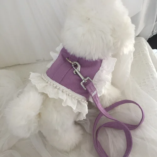 Correa para el pecho con perlas de encaje para mascotas, tracción, oso maltés, perro para salir, ropa para el pecho y la espalda, perros pequeños y medianos, peluche para gatos - imagen 3