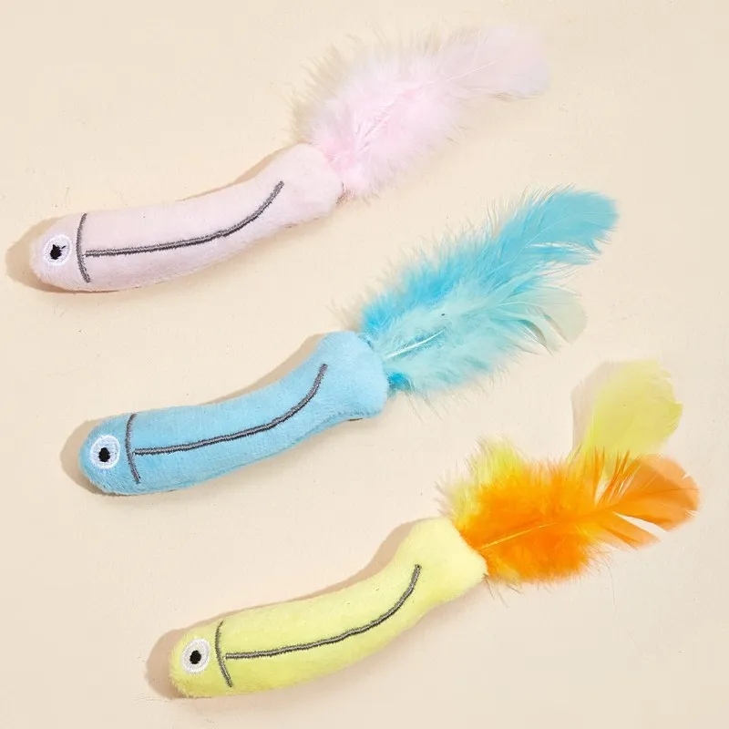 Juguete interactivo para gatos con plumas, palos de simulación, resistente a los arañazos, Limpieza de dientes