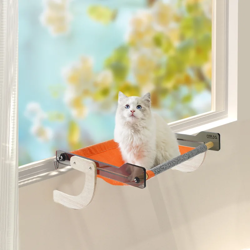 Cama con suspensión para ventana de gato, hamaca de madera maciza para gatito de verano, lona de algodón, ventosa para sala de estar, estera colgante transpirable para el hogar para mascotas - imagen 5