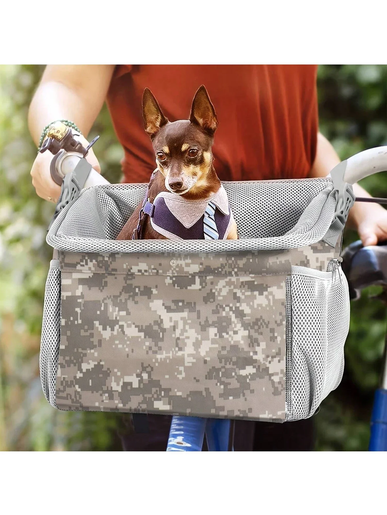 Cesta para bicicleta para perros, cesta para perros para mascotas pequeñas y medianas con malla transpirable, cesta para bicicleta extraíble, cesta para bicicleta con manillar delantero - imagen 4