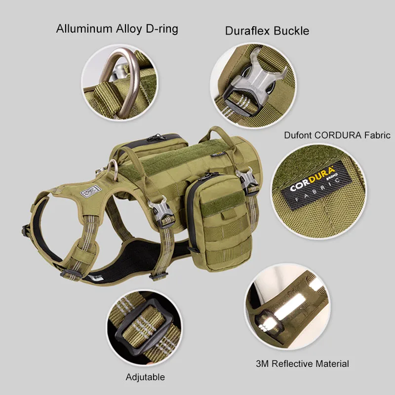 Arnés para perros Winhyepet con mochila multifuncional 3M reflectante cachorro accesorios tácticos grandes y pequeños YH1806 - imagen 4