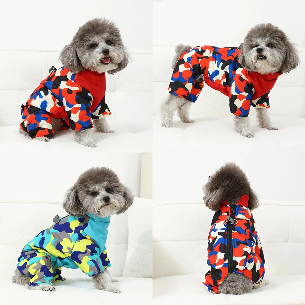 Monos cálidos de invierno para perros pequeños y medianos, mono grueso de lana para perros, ropa a prueba de viento, chaqueta para cachorros, abrigo con anillo en D, trajes para mascotas - imagen 5