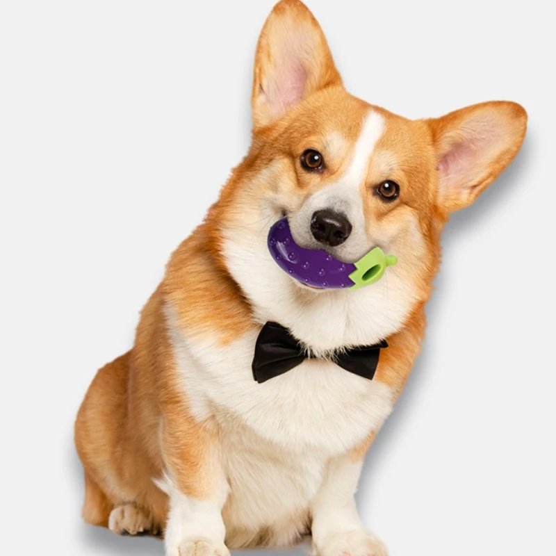 Juguete para masticar para perros, juguete con sonido de goma de silicona resistente a mordeduras, juguete hablado para perros, accesorios para perros de berenjena simulados - imagen 4