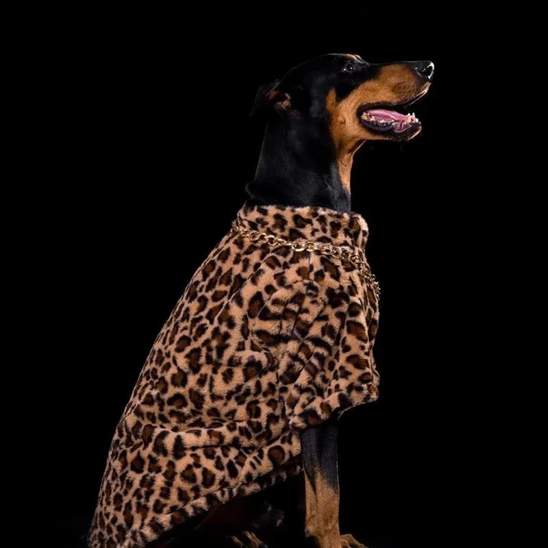Ropa de leopardo de lujo para perros grandes, abrigo cálido de lana para perros, chaqueta Doberman a la moda para medios pequeños, ropa para perros grandes - imagen 3