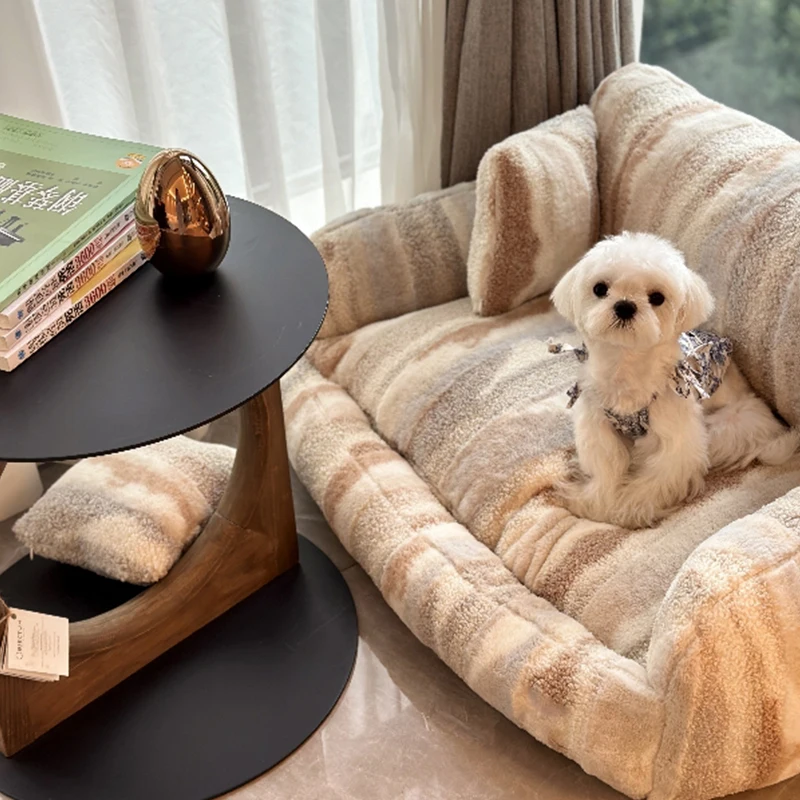 Nido de sofá de lujo para mascotas, productos para perros y gatos, Interior suave y cómodo, cama de rayas para cachorros, suministros para mascotas, Accesorios para el hogar - imagen 3