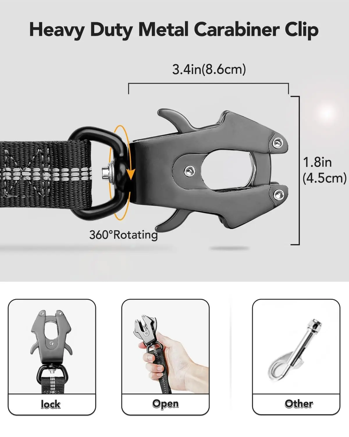 Correa táctica para perro, cable absorbente de golpes con 2 asas acolchadas, Clip de Metal, cinturón de seguridad para coche, correa fuerte sin tirar para perros medianos y grandes - imagen 2