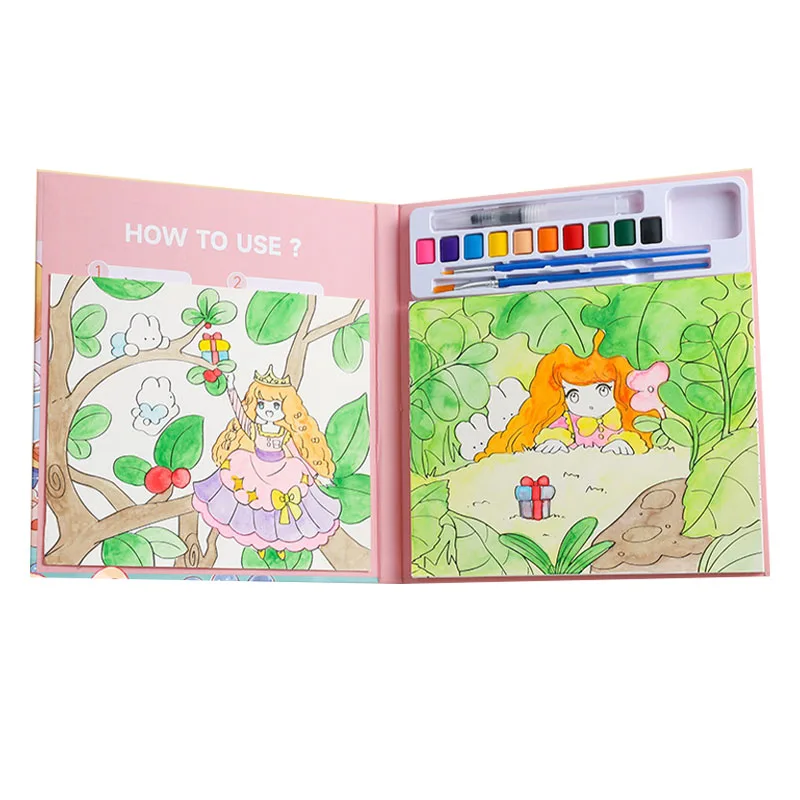 Libro para colorear y garabatos de acuarela para niños, estilo artesanal con pigmentos integrados de 10 colores, libros de dibujo