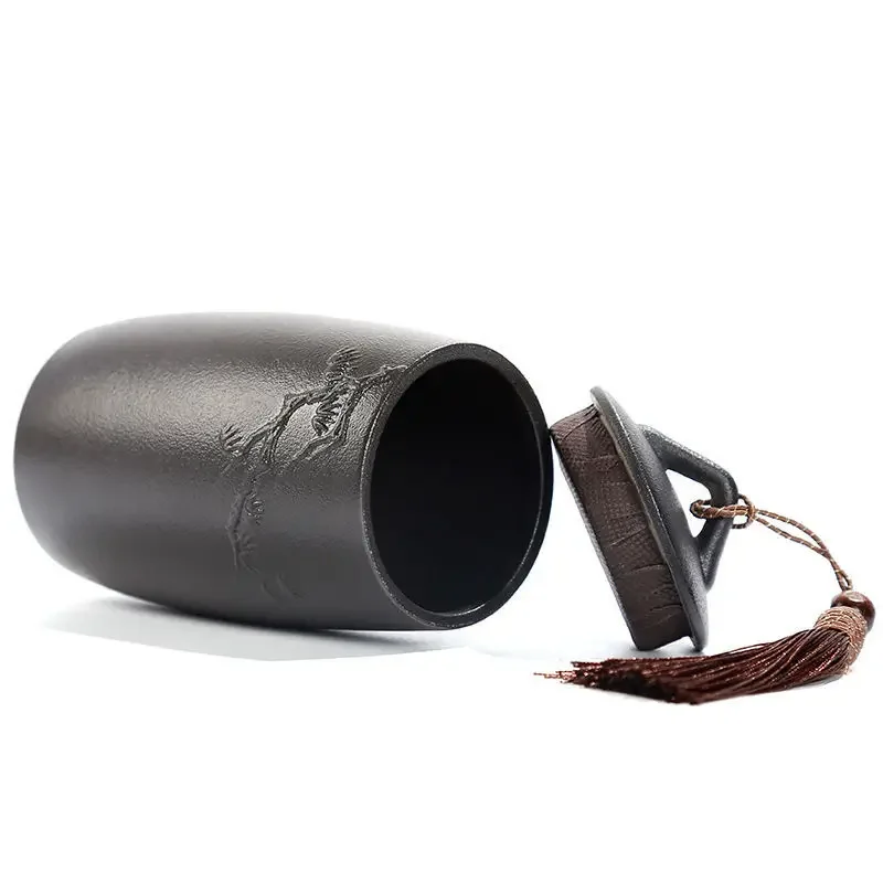 Soporte de cerámica para cenizas funerarias, urna para cremación humana, soporte para cenizas de mascotas, recuerdo, ataúd de urnas, blanco y negro - imagen 4