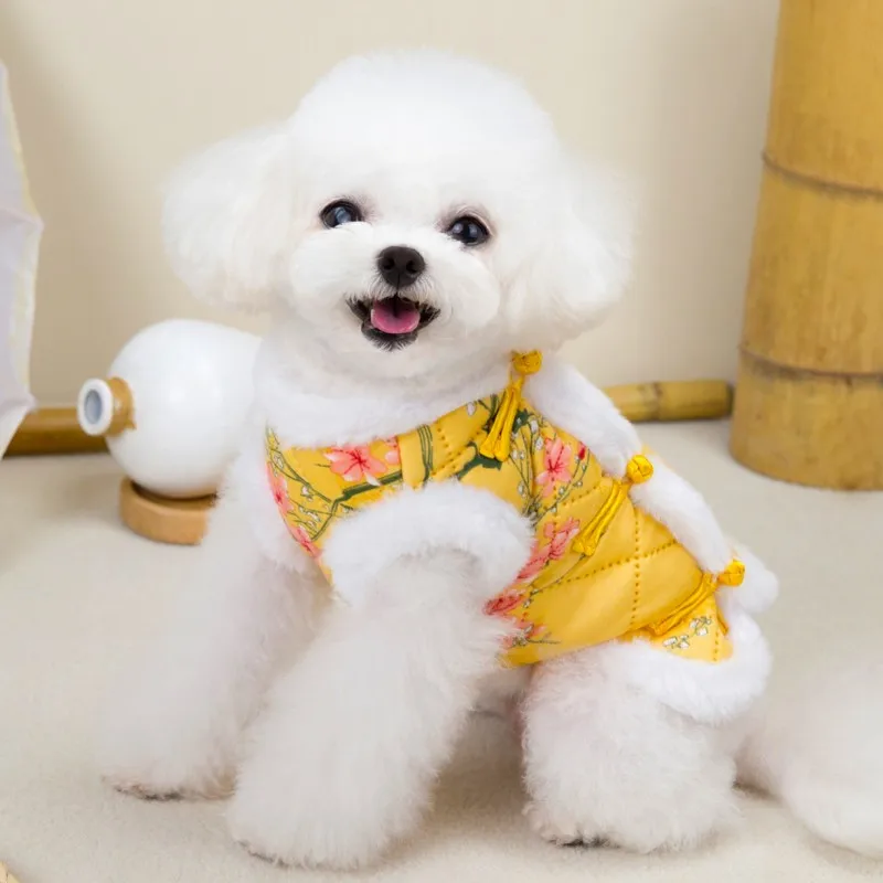 Chaqueta para cachorros, abrigo de algodón a la moda para perros, ropa de invierno con estampado Floral grande para perros, chalecos cálidos para mascotas, disfraz para perros Chihuahua Yorkshire - imagen 4