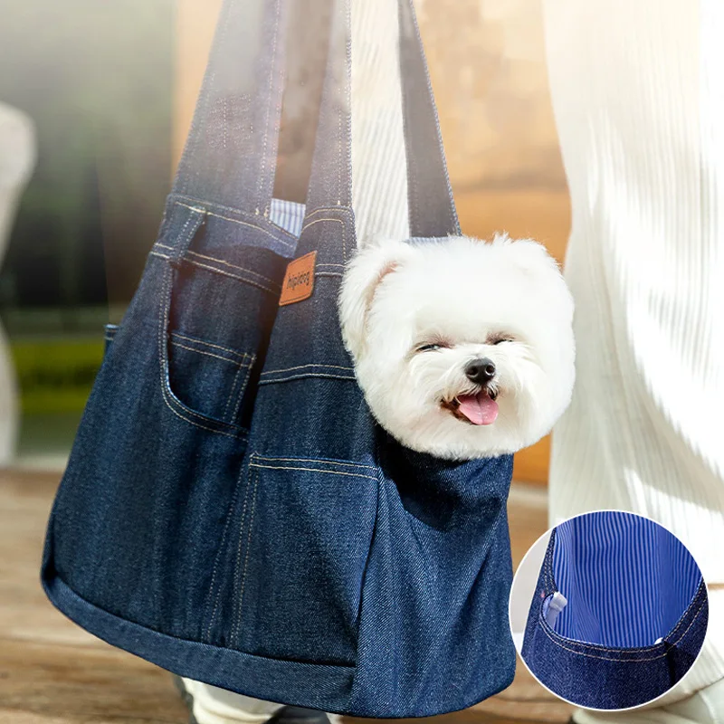 Denim Portable Pet Carring Bag Single Shoulder Puppy Bag Breathable Pet Carrier for Cats Small Dogs Cat Handbag Dog Accessories - imagen 3