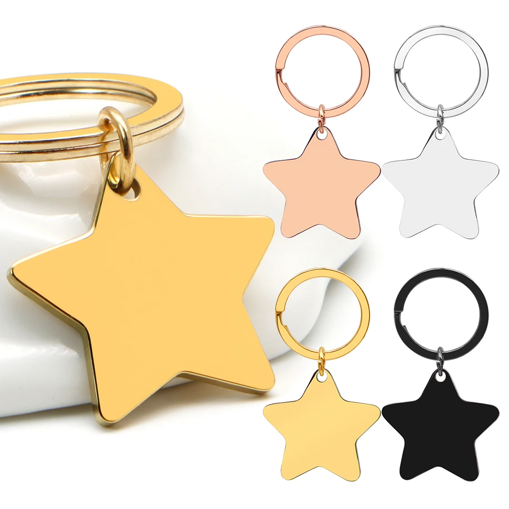 Etiqueta de Metal en blanco con forma de estrella para mascotas, 20 piezas, con llavero, placa de nombre de perro de acero inoxidable, colgante personalizado, accesorios para hacer joyas