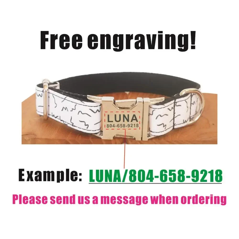 Collar de perro personalizado con grabado gratuito, correa para mascotas a juego, hebilla de contactos personalizados, Collar para mascotas de líneas negras - imagen 4