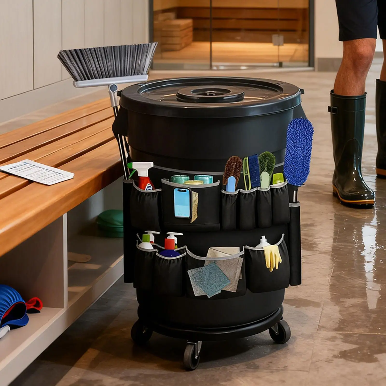 Organizador de bolsa de herramientas de cubo resistente de tela Oxford, organizador de herramientas de limpieza con múltiples bolsillos para limpiadores de casa - imagen 3