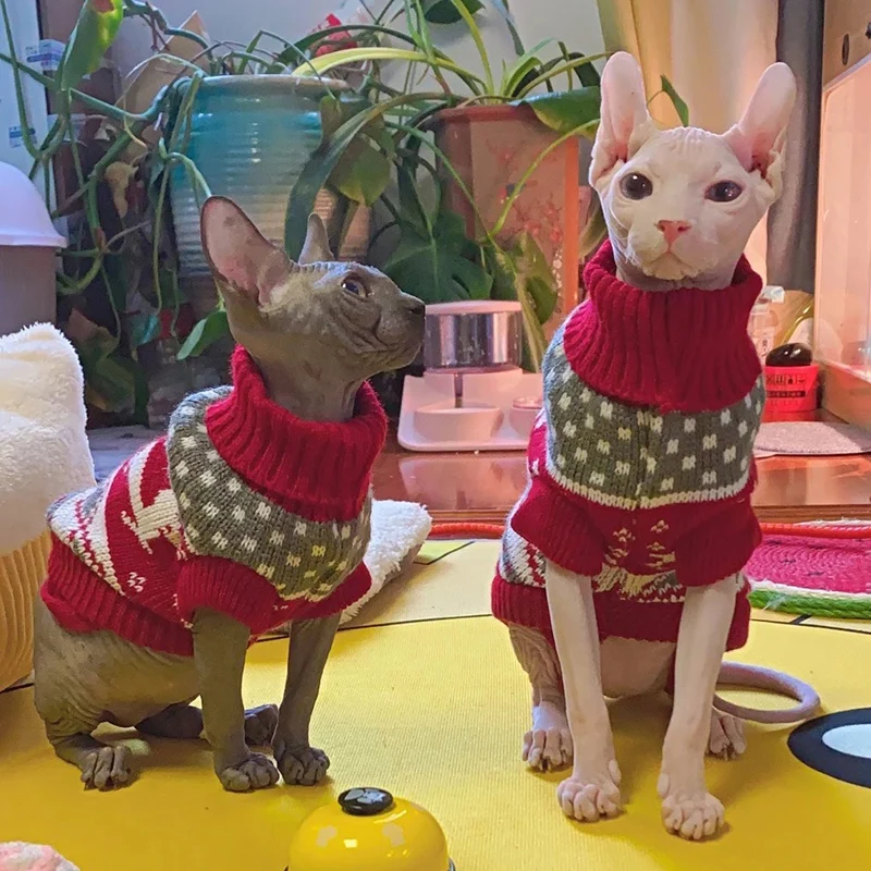 Suéter clásico de invierno para gatos Gotas Sphynx, ropa navideña para mascotas, jersey para cachorros Katten Kedi, ropa para Mascotas, jersey para perro - imagen 3