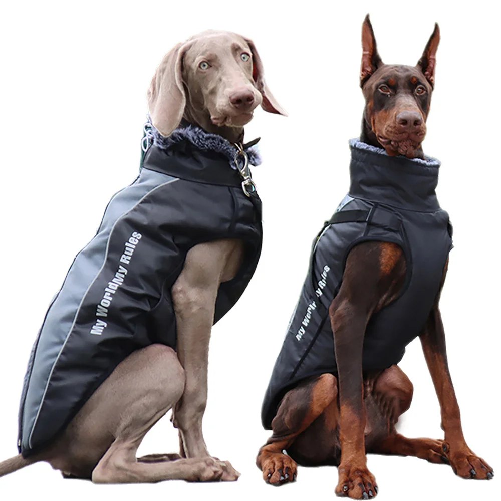 Abrigo grueso para perros grandes, chaqueta con Cuello de piel, ropa cálida de invierno para mascotas para perros medianos y grandes, trajes para mascotas Greyhound Doberman