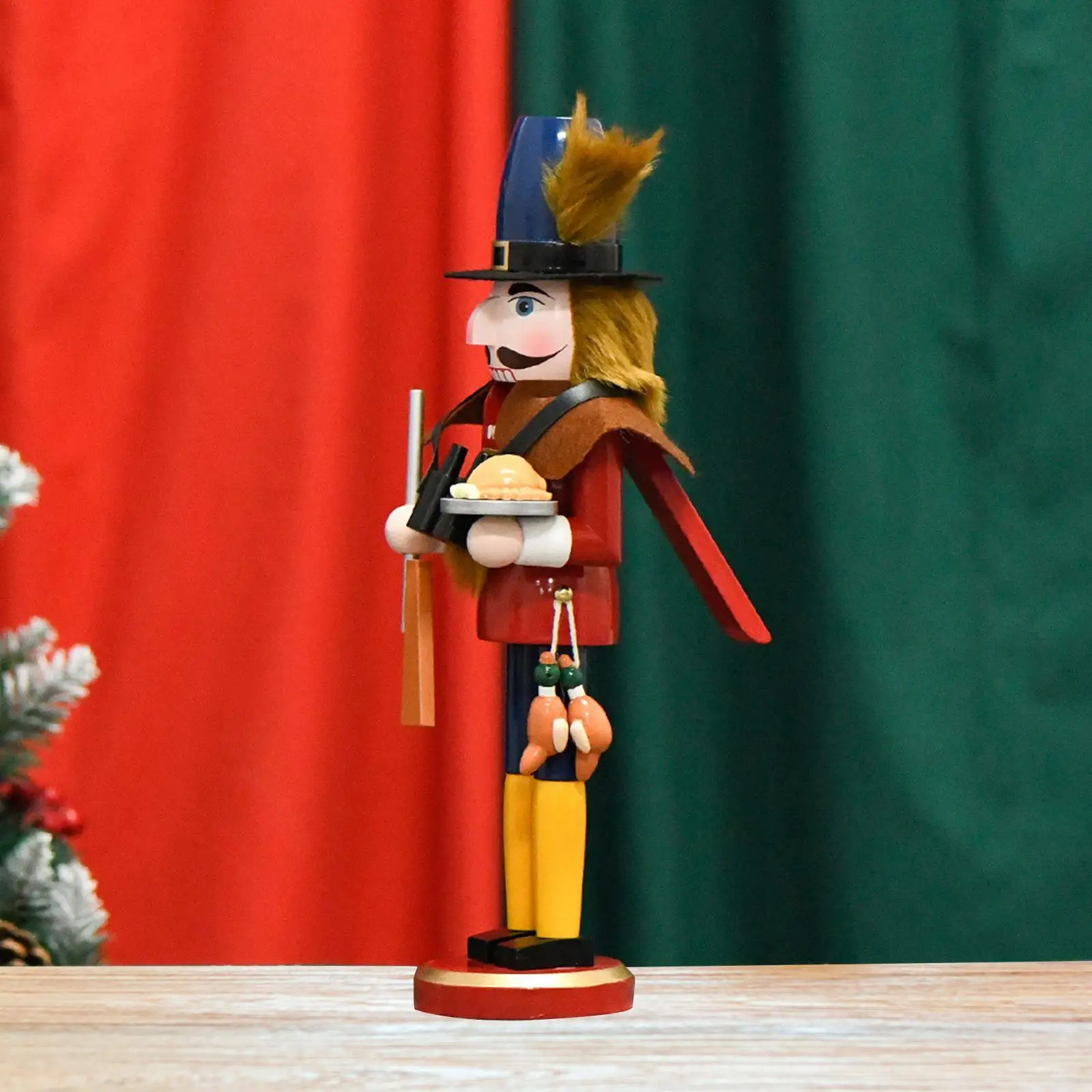 Wooden Hunter Nutcracker Ornament Decoration Sculpture Table Centerpiece Puppet Statue for Bedroom Party Shelf Festival Holidays