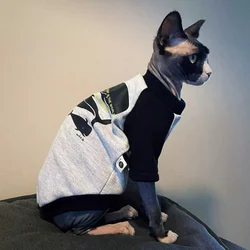 Sudadera de dinosaurio de dibujos animados para gato Sphynx Abrigo gris grueso para gatitos Primavera Invierno Ropa de estar por casa suave y cálida para Devon Rex