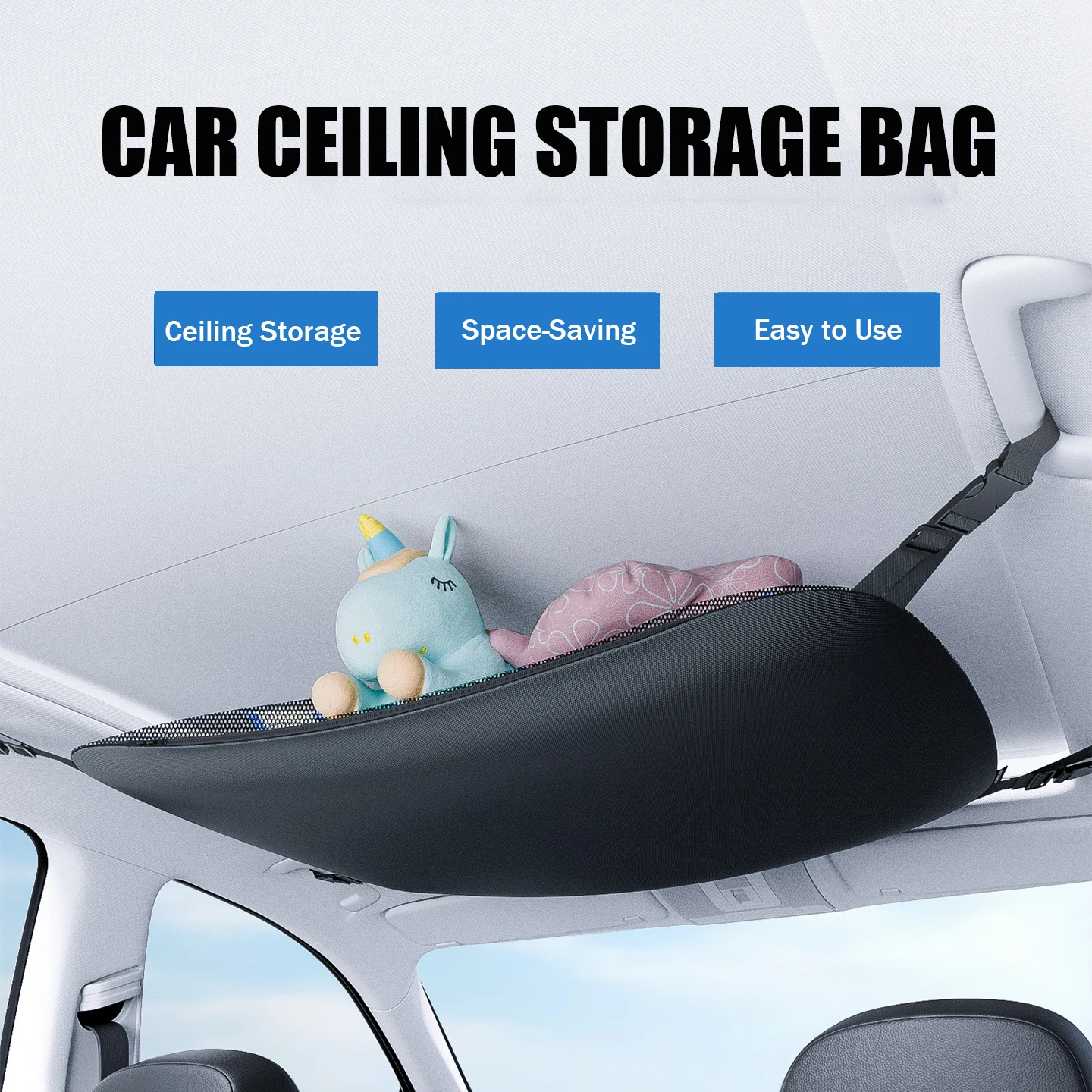Car Roof Storage Bag Net Pocket Universal Ceiling Cargo Organizer For SUV Truck Adjustable Auto Travel Interior Accessories
