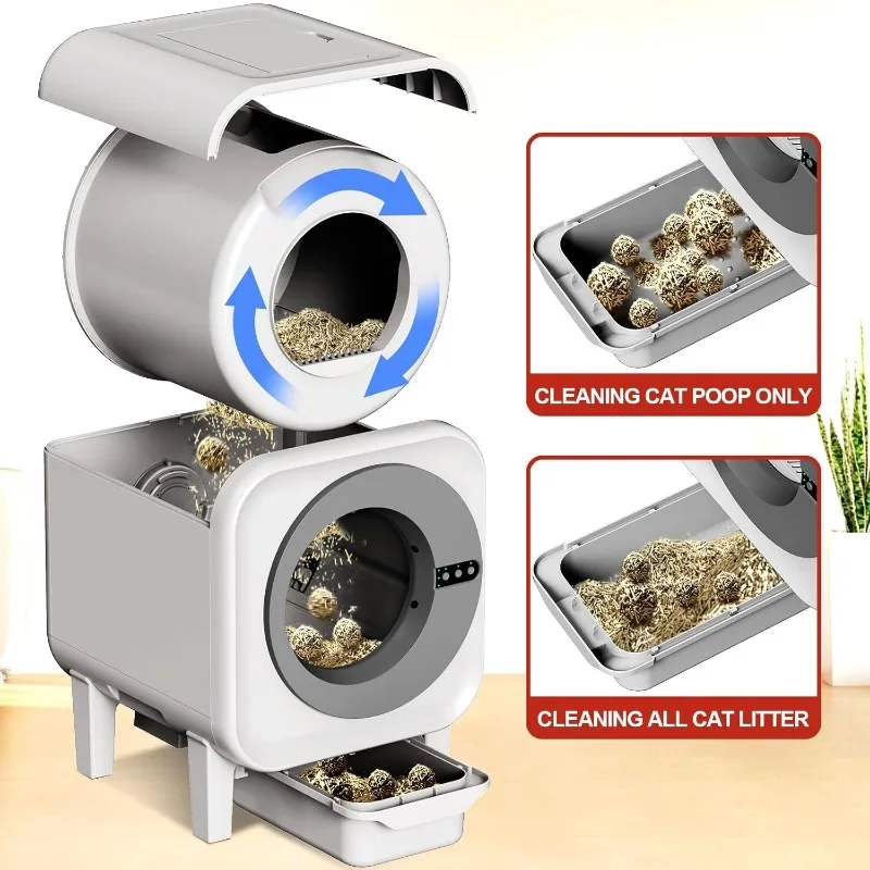 Caja de arena para gatos autolimpiante, capacidad XL de 75 l (48x55x61 cm), control por aplicación WiFi, inodoro automático para gatos inodoro con bolsas de garaje - imagen 3