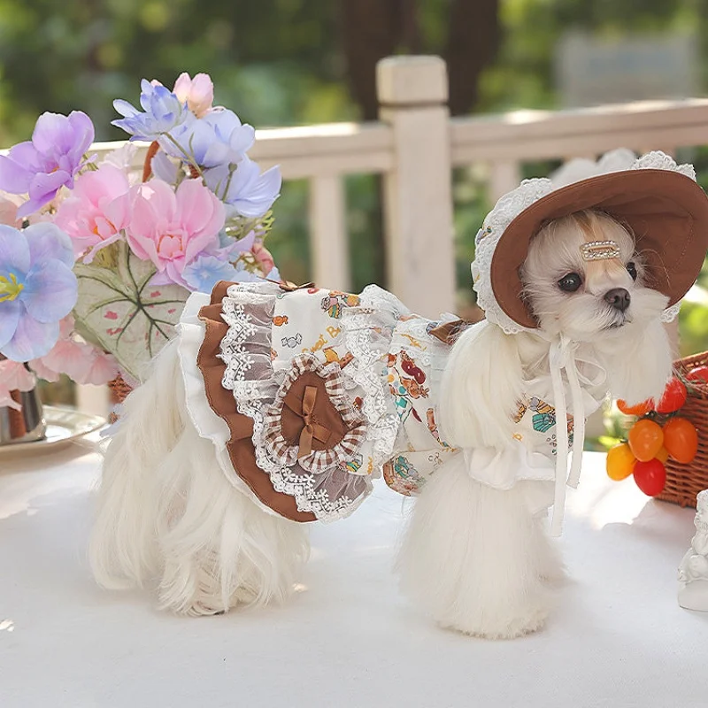 Vestido para mascotas de inspiración vintage con sombrero, vestido para mascotas con adornos de encaje y sombrero a juego, falda de tul para mascotas, vestido tutú para mascotas, ropa de fiesta para perros - imagen 4
