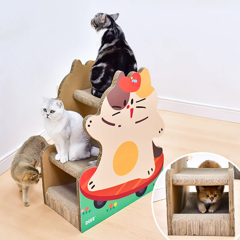 Tablero grande para rascar gatos, marco de escalada para gatos de papel corrugado con nido, tabla de molienda de garra de gato extragrande integrada