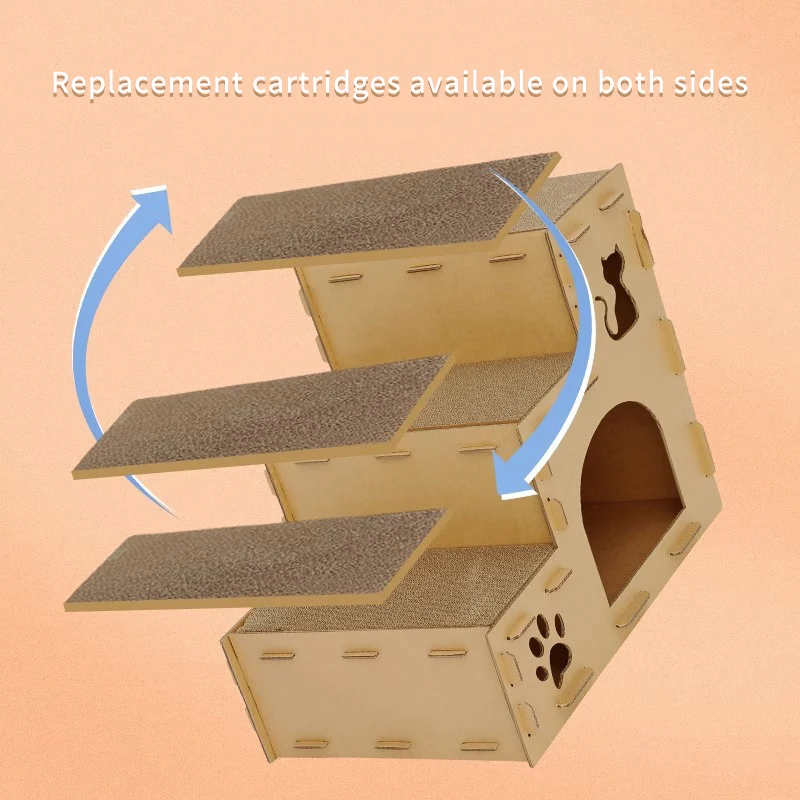 Casa de tres capas multifuncional para gatos con rascador y almohadilla - imagen 5