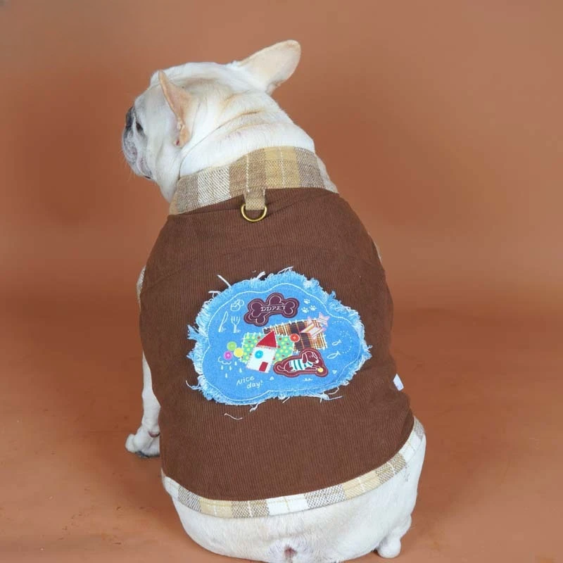 Chaleco a cuadros de cuello alto para otoño e invierno, chaleco vaquero de peluche con mecha bordada, ropa para cachorros - imagen 5