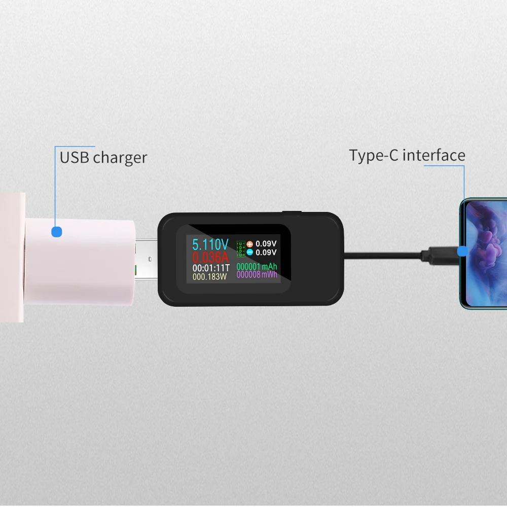 Probador USB 10 en 1, probador de pantalla HD a Color, KWS-MX18L, voltímetro CC, Detector de corriente de voltaje Amperimetro, indicador de cargador de energía - imagen 5