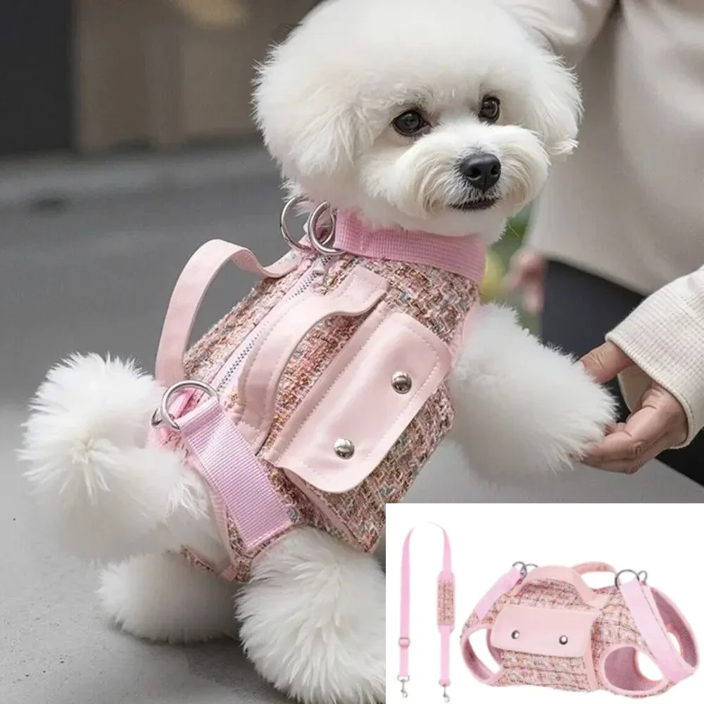 Arnés de elevación para perros 2 en 1, portador para perros con correa ajustable, bolsa para golosinas para cachorros pequeños, mochila cruzada para exteriores